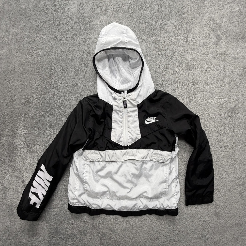 Nike Jacket Youth 4T 3-4 Years Black Hooded Windbreaker Zip‎ Polyester Logo